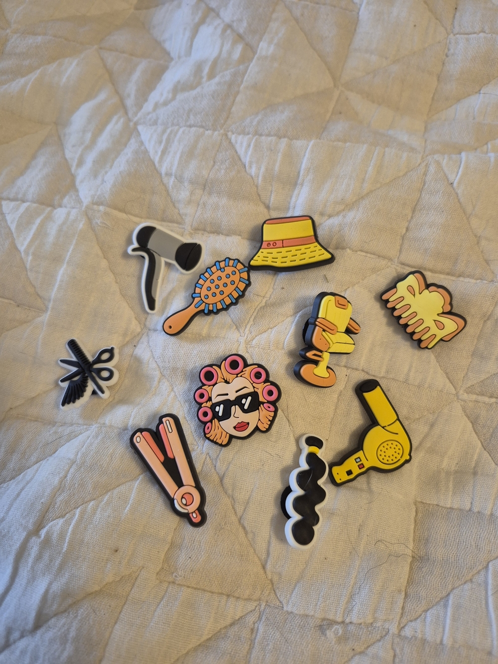 10 Hair Salon Shoe Charms - Yellow, Pink & Black